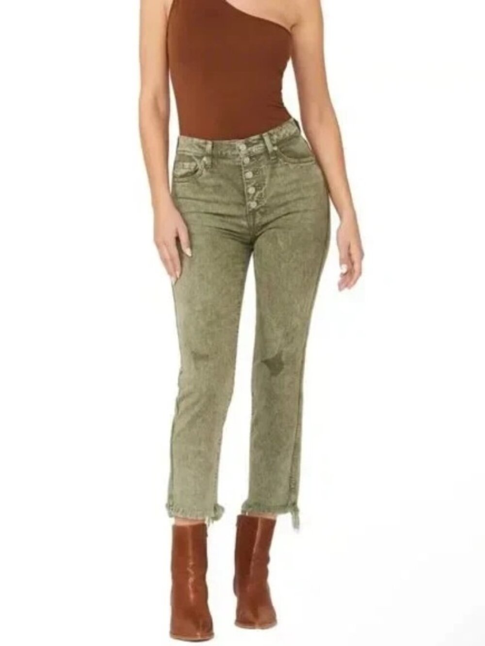 7 For All Mankind High Waist Cropped Straight Jeans Ripped Knees Frayed Hems 25